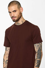 Men's Brown Casual Slim Fit Solid Half Sleeves Tshirt