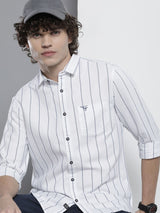 Men's Regular Fit Striped Full Sleeves Cutaway Collar Casual Shirt