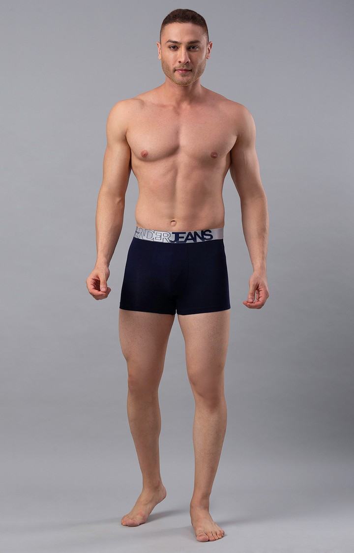 Men's Navy Mid-Rise Solid Trunk