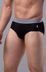 Men's Black & Grey Mid-Rise Solid Brief