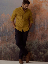 Men's Yellow Casual Regular Fit Solid Full Sleeves Shirt