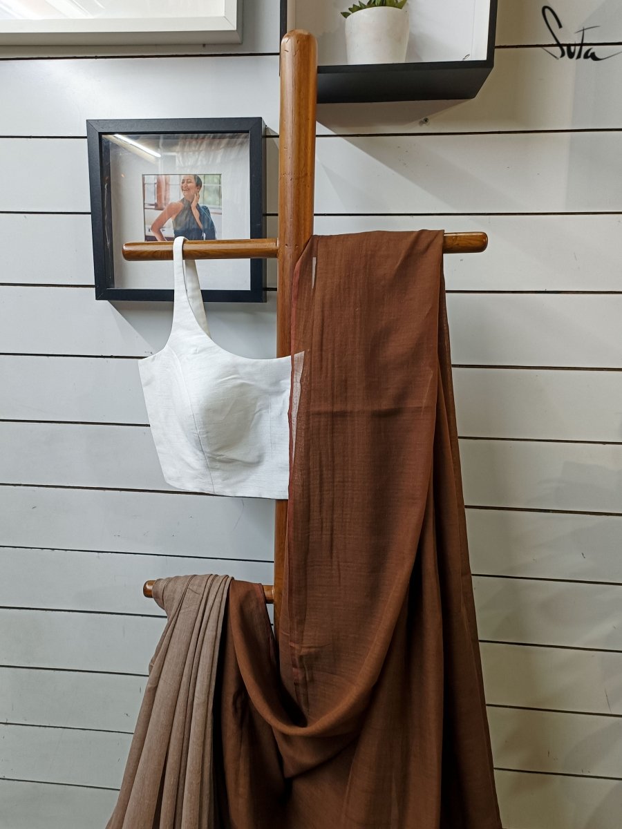 Women's Brown Mul Cotton Saree