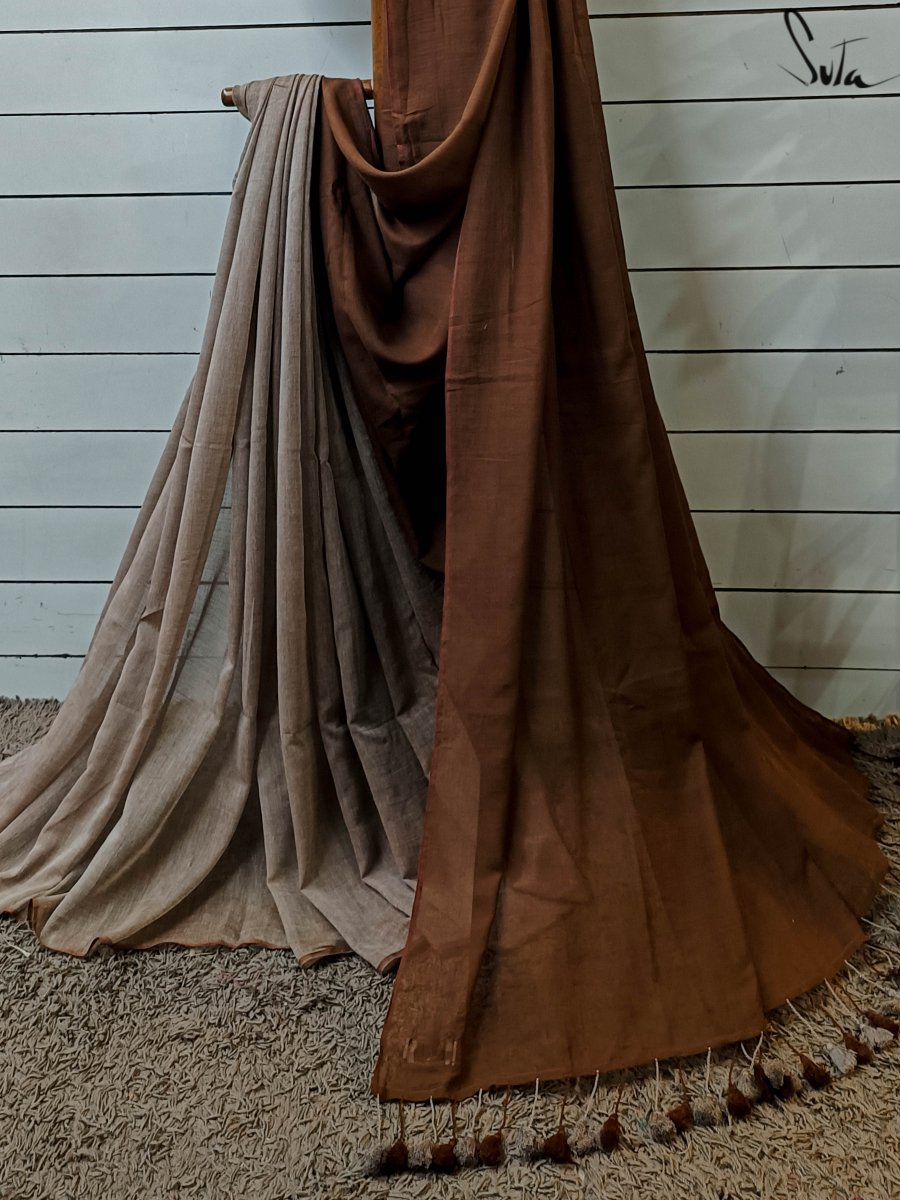 Women's Brown Mul Cotton Saree