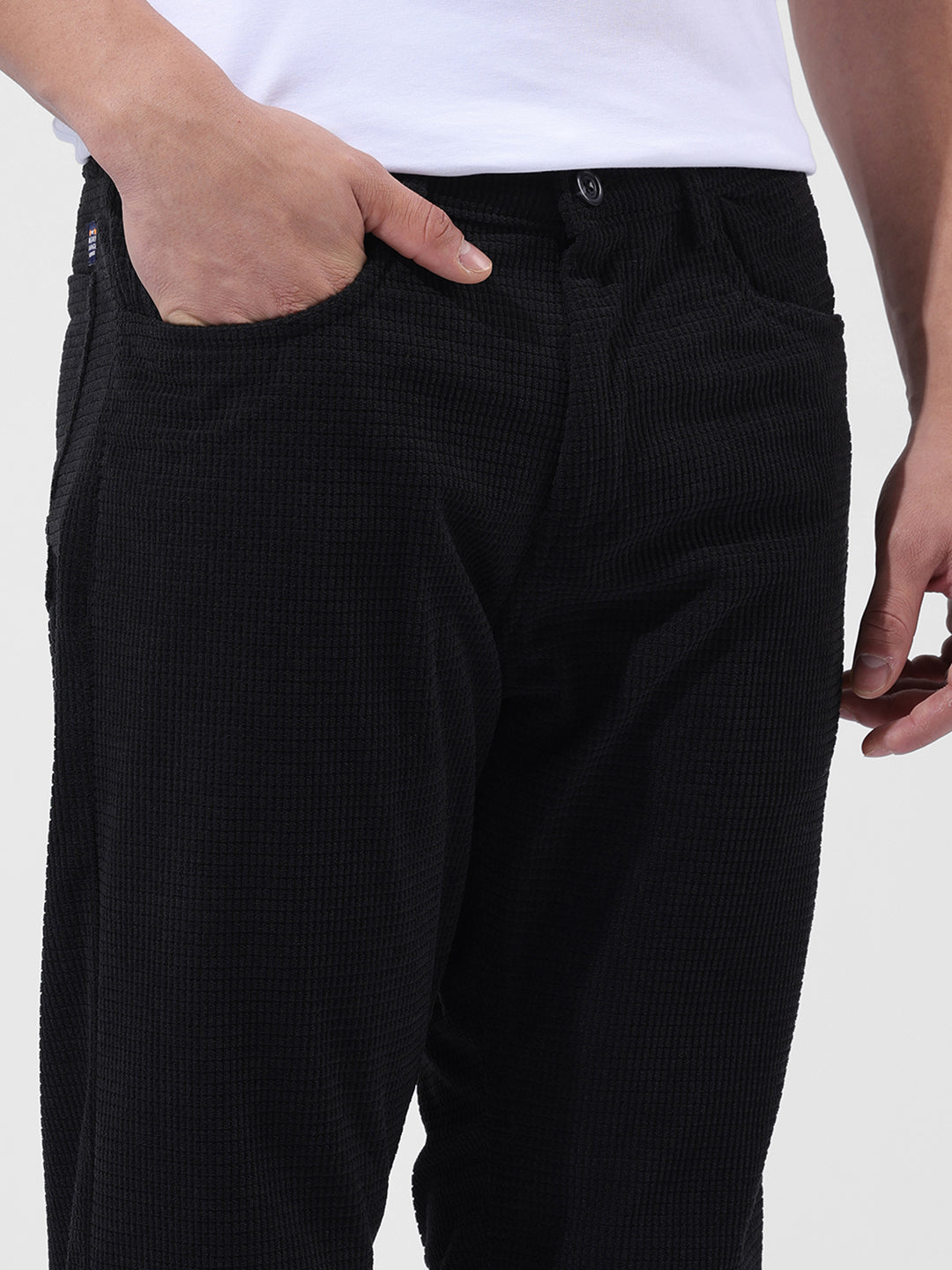 Men's Black Casual Straight Fit Solid Trousers