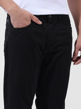Men's Black Casual Straight Fit Solid Trousers
