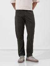 Men's Olive Casual Straight Fit Solid Trousers
