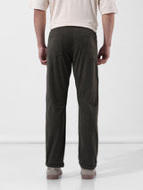 Men's Olive Casual Straight Fit Solid Trousers