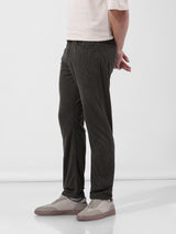 Men's Olive Casual Straight Fit Solid Trousers