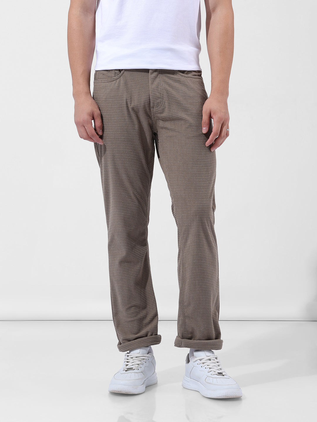 Men's Grey Casual Straight Fit Solid Trousers