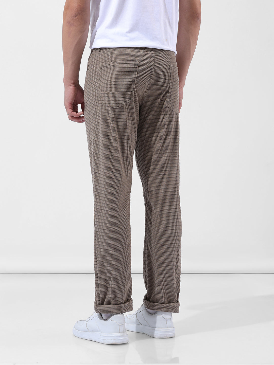 Men's Grey Casual Straight Fit Solid Trousers
