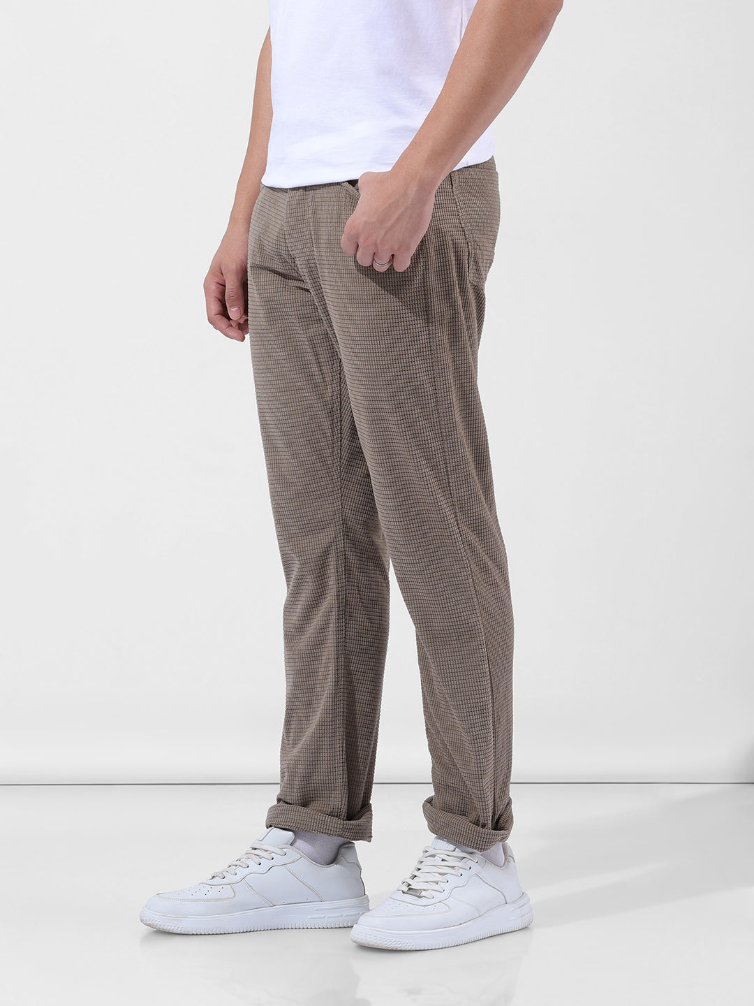 Men's Grey Casual Straight Fit Solid Trousers