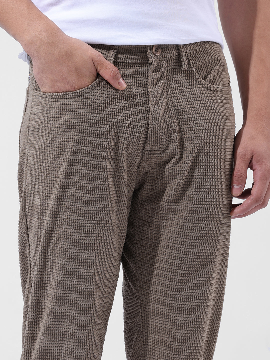 Men's Grey Casual Straight Fit Solid Trousers