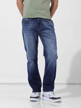 Men's Blue Straight Fit Solid Mid Rise Jeans