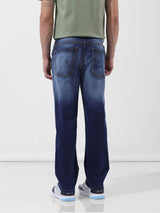 Men's Blue Straight Fit Solid Mid Rise Jeans