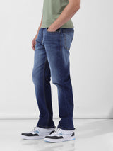 Men's Blue Straight Fit Solid Mid Rise Jeans