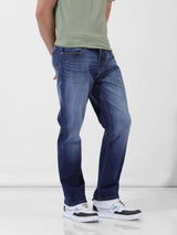 Men's Blue Straight Fit Solid Mid Rise Jeans