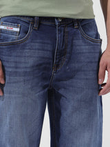Men's Blue Straight Fit Solid Mid Rise Jeans