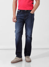Men's Blue Straight Fit Solid Mid Rise Jeans