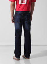 Men's Blue Straight Fit Solid Mid Rise Jeans