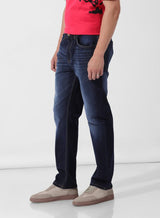 Men's Blue Straight Fit Solid Mid Rise Jeans