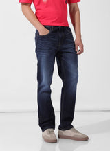 Men's Blue Straight Fit Solid Mid Rise Jeans