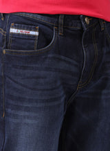 Men's Blue Straight Fit Solid Mid Rise Jeans