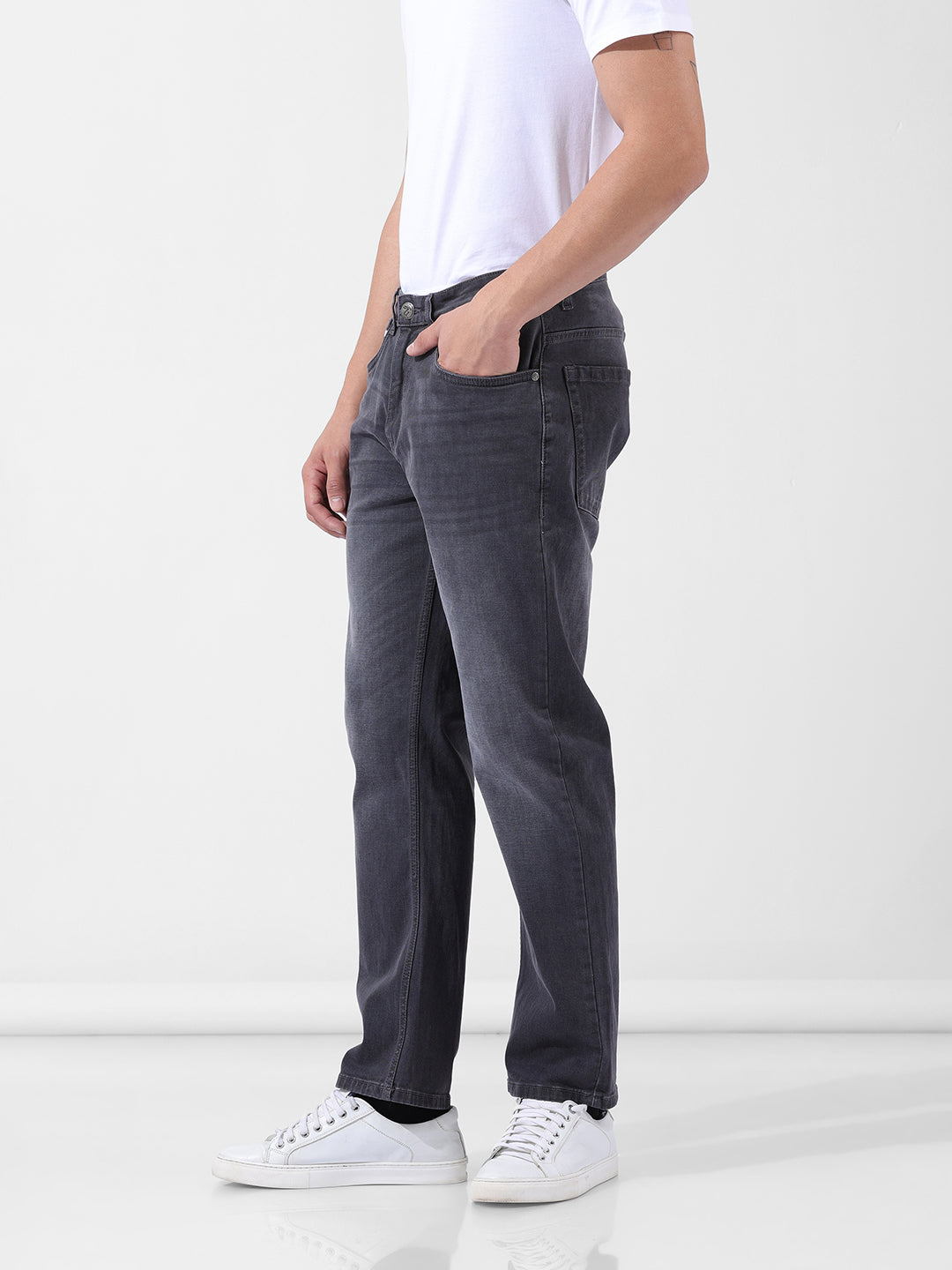 Men's Gray Casual Regular Fit Jeans