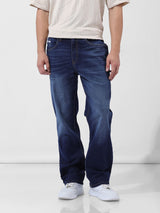 Men's Blue Straight Fit Solid Mid Rise Jeans