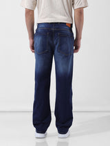 Men's Blue Straight Fit Solid Mid Rise Jeans
