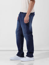 Men's Blue Straight Fit Solid Mid Rise Jeans