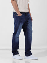 Men's Blue Straight Fit Solid Mid Rise Jeans