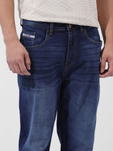 Men's Blue Straight Fit Solid Mid Rise Jeans
