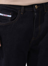 Men's Dark Blue Straight Fit Solid Mid Rise Jeans