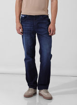 Men's Blue Straight Fit Solid Mid Rise Jeans
