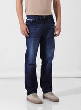 Men's Blue Straight Fit Solid Mid Rise Jeans