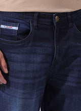 Men's Blue Straight Fit Solid Mid Rise Jeans