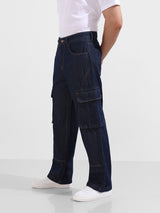 Men's Dark Blue Straight Fit Solid Mid Rise Jeans