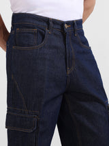 Men's Dark Blue Straight Fit Solid Mid Rise Jeans