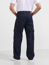 Men's Dark Blue Straight Fit Solid Mid Rise Jeans