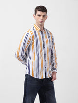 Men's White Casual Slim Fit Polo Collar Full Sleeves Shirt