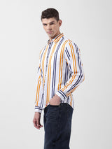 Men's White Casual Slim Fit Polo Collar Full Sleeves Shirt