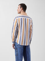 Men's White Casual Slim Fit Striped Full Sleeves Shirt