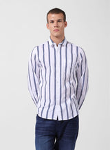 Men's White Casual Regular Fit Polo Collar Full Sleeves Shirt