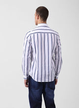 Men's White Casual Regular Fit Polo Collar Full Sleeves Shirt