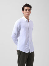 Men's White Casual Slim Fit Round Neck Full Sleeves Shirt