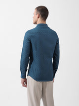 Men's Blue Casual Slim Fit Textured Full Sleeves Shirt
