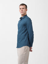 Men's Blue Casual Slim Fit Textured Full Sleeves Shirt