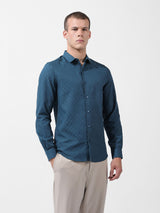 Men's Blue Casual Slim Fit Textured Full Sleeves Shirt