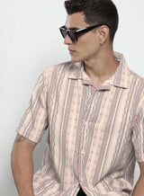 Men's Beige Casual Regular Fit Round Neck Half Sleeves Shirt