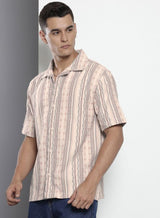 Men's Beige Casual Regular Fit Round Neck Half Sleeves Shirt